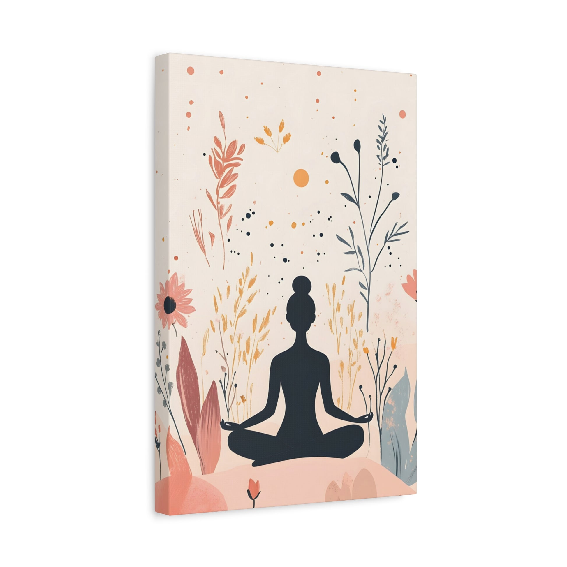 Meditation Silhouette Canvas Art – Boho Floral Yoga Wall Decor