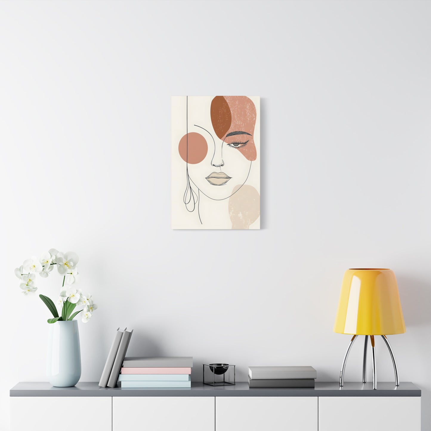 Abstract Woman Face Canvas Art – Minimal Line Portrait in Earth Tones