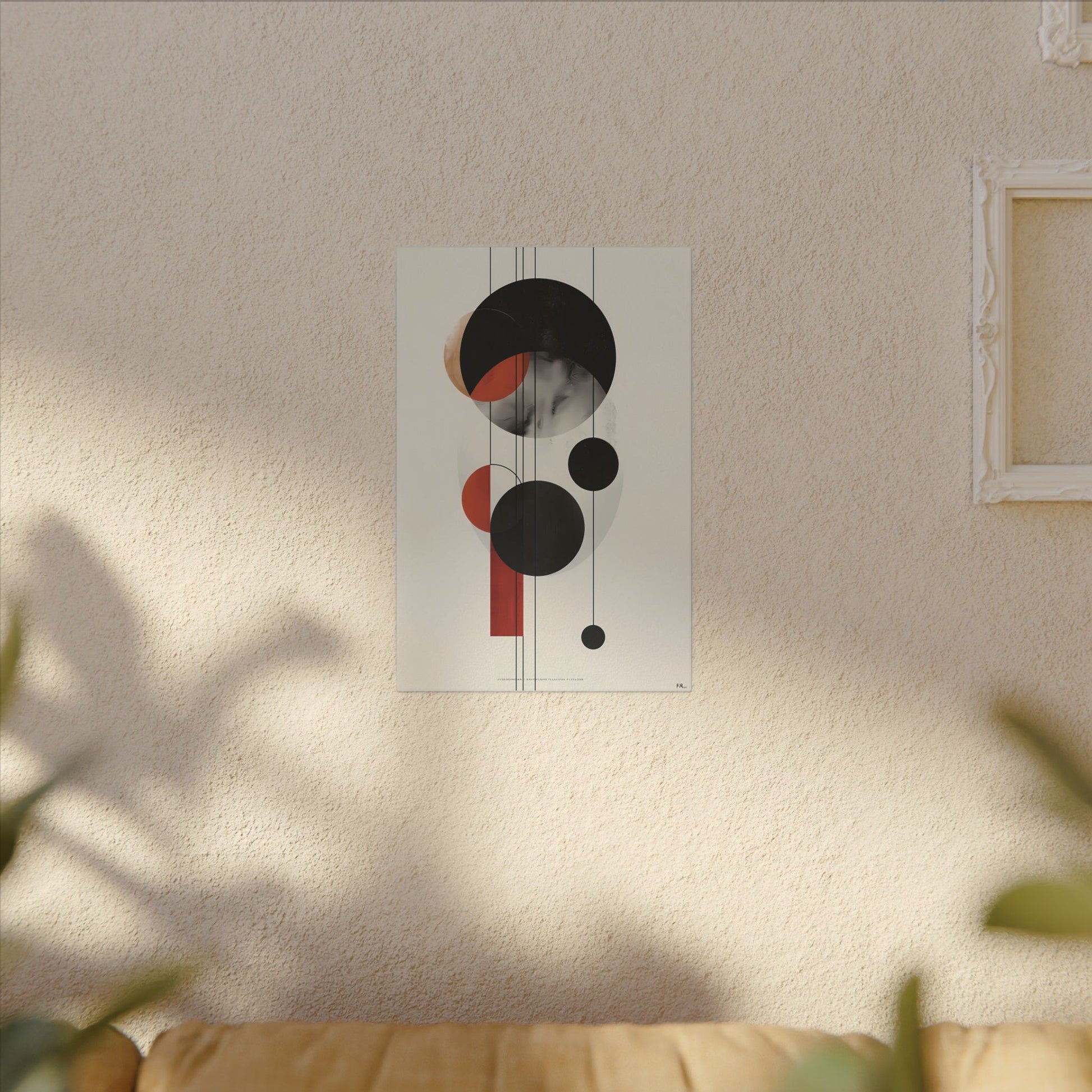 Modern Abstract Geometric Canvas Print: Black, Terracotta & Red Circles