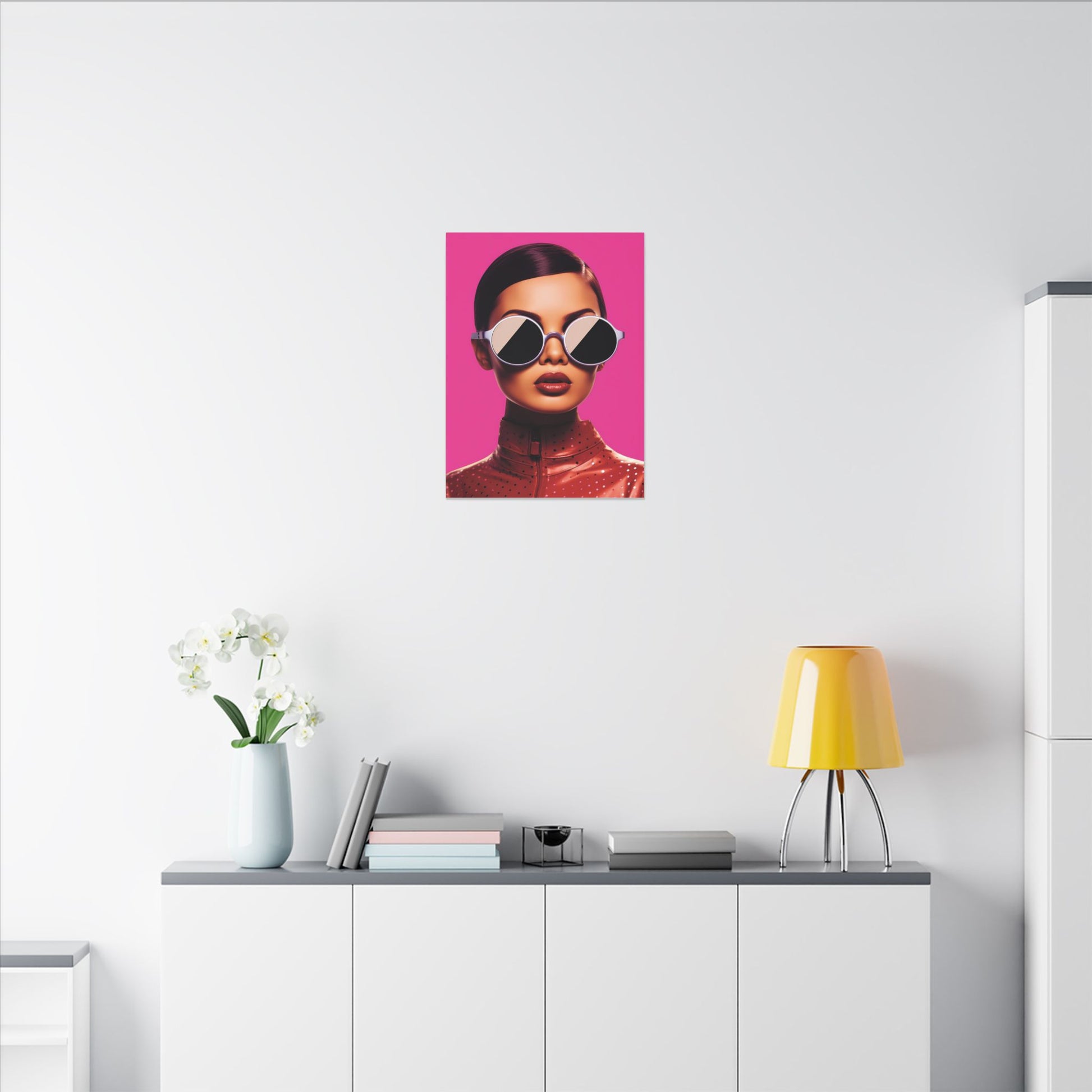 Fashionable Wall Art Canvas - Bold Pink Portrait with Sunglasses