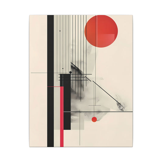 Bauhaus Inspired Canvas Print: Geometric Structure in Black and Sun Red