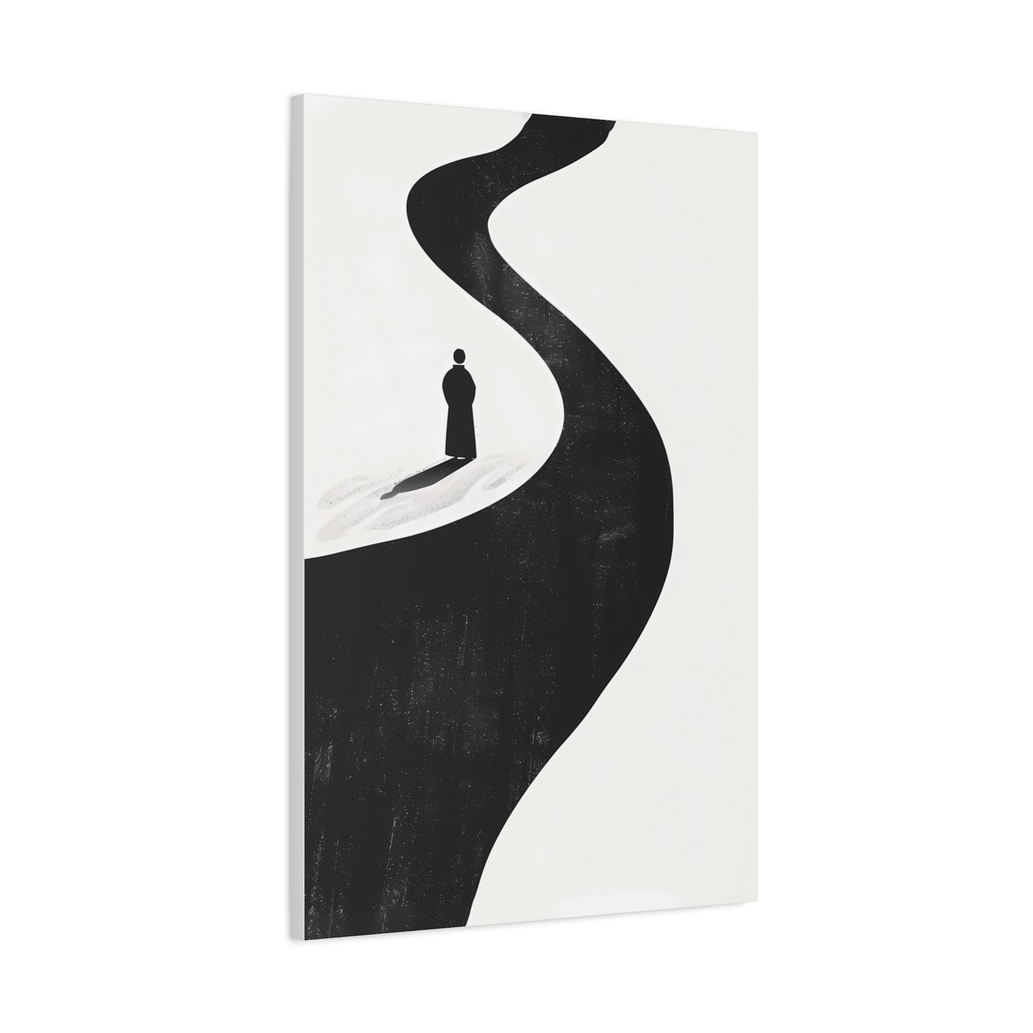 Minimalist Black & White Canvas Art — Solitary Figure on Winding Path