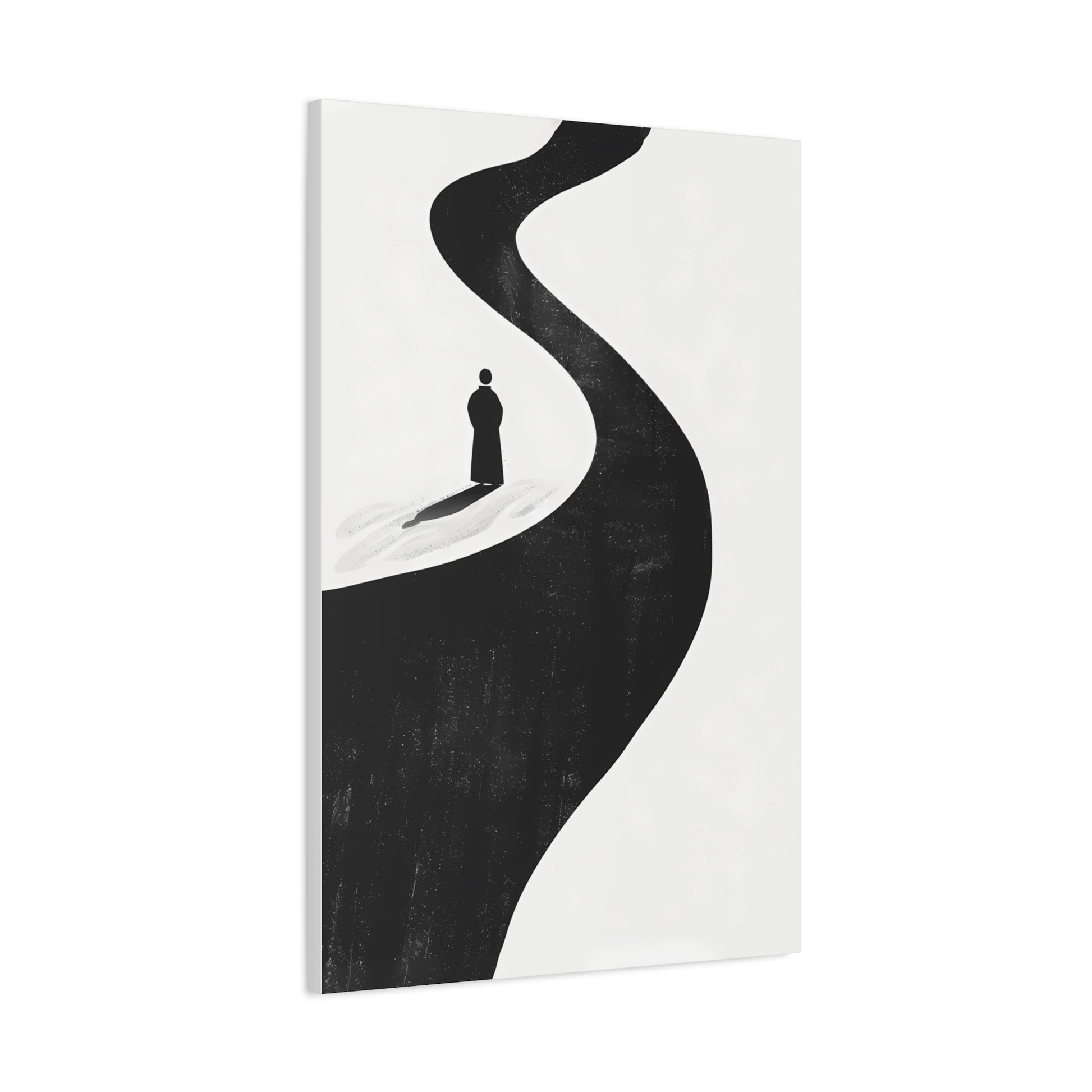 Minimalist Black & White Canvas Art — Solitary Figure on Winding Path