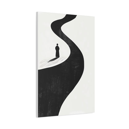 Minimalist Black & White Canvas Art — Solitary Figure on Winding Path