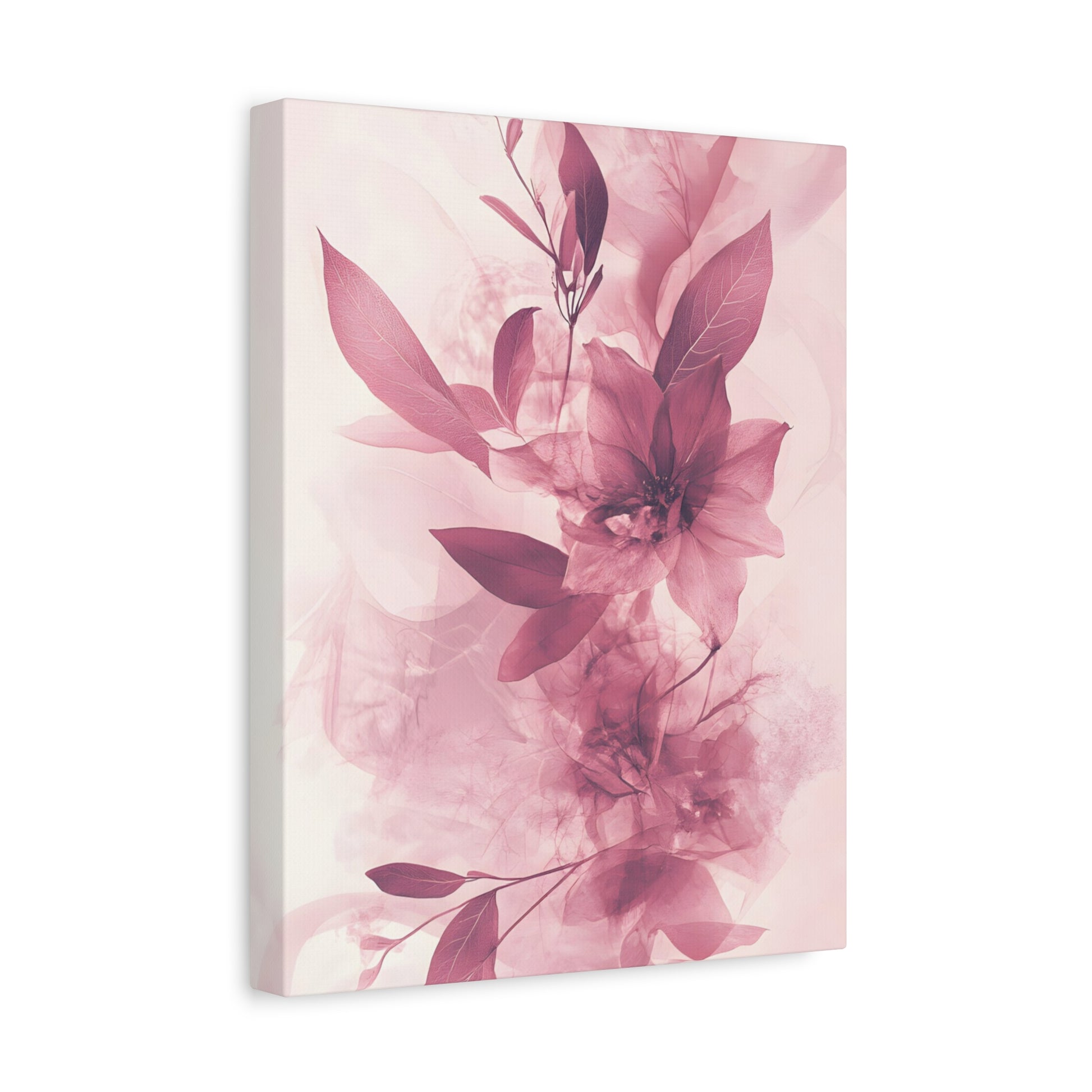 Blush Floral Canvas Wall Art — Pink Botanical Matte Stretched Canvas