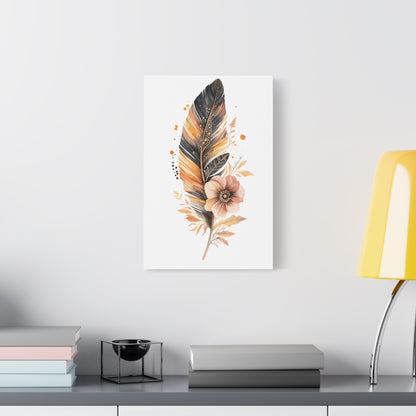 Feather & Bloom Canvas Wall Art — Neutral Boho Floral Feather Print