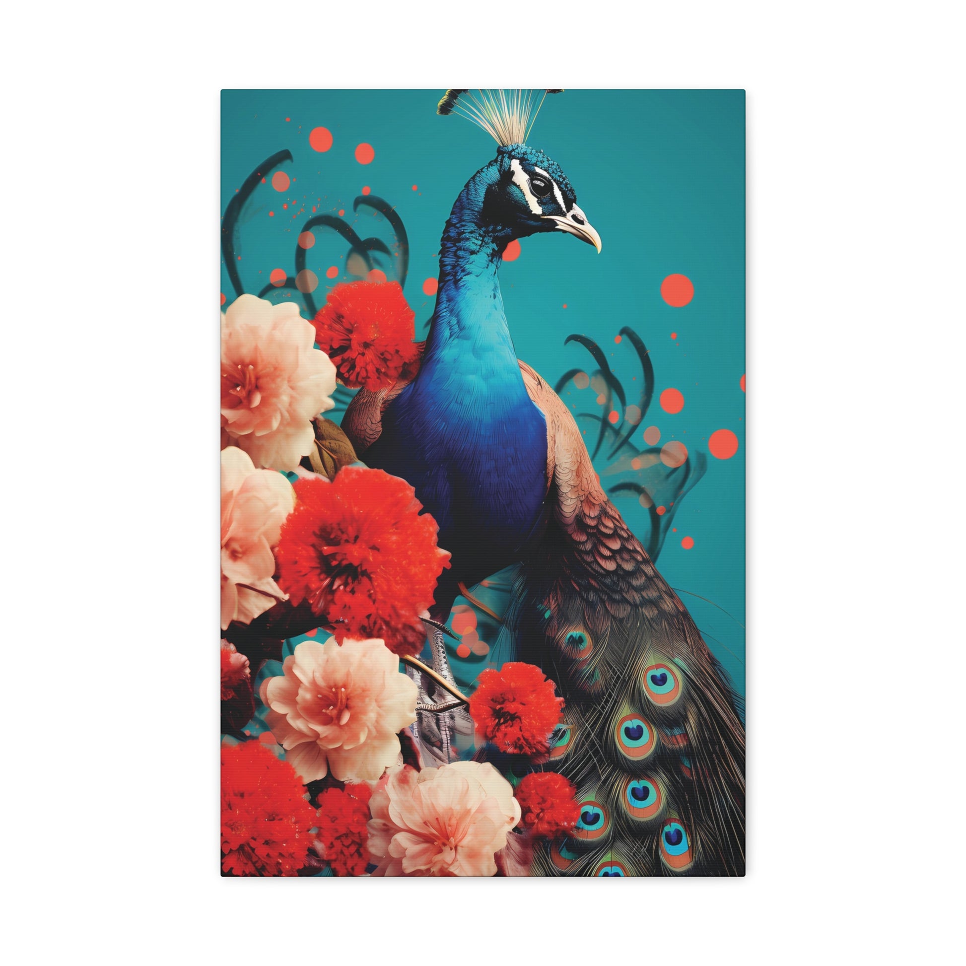 Vibrant Peacock Canvas Wall Art, Colorful Floral Art Print