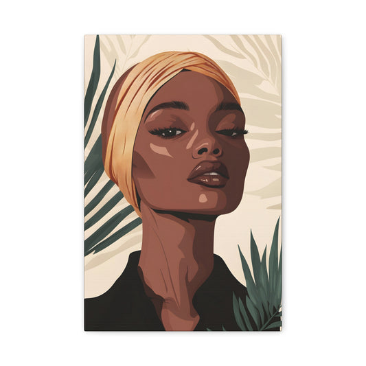 Canvas Wall Art — Elegant Tropical Portrait of Woman in Headwrap