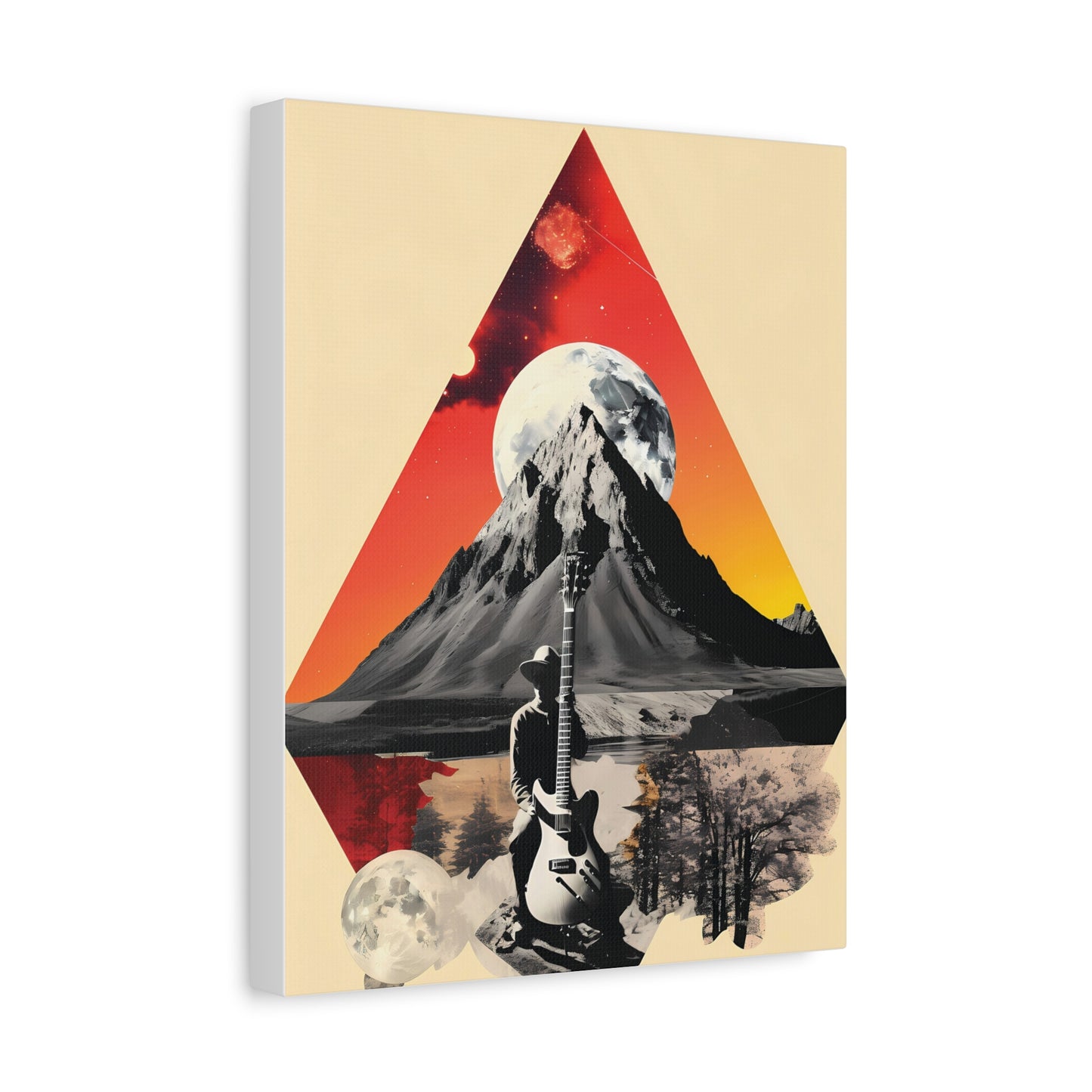Mountain Guitar Art Canvas Print, Retro Wall Decor