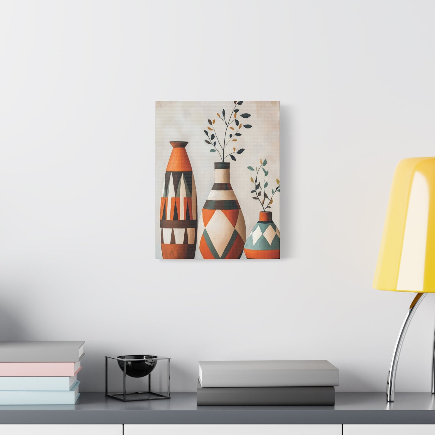 Geometric Vases Canvas Wall Art – Boho Tribal Matte Stretched Print