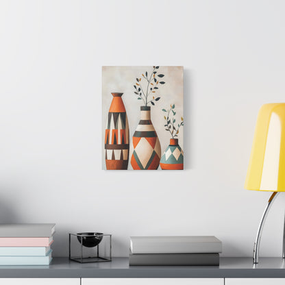 Geometric Vases Canvas Wall Art – Boho Tribal Matte Stretched Print
