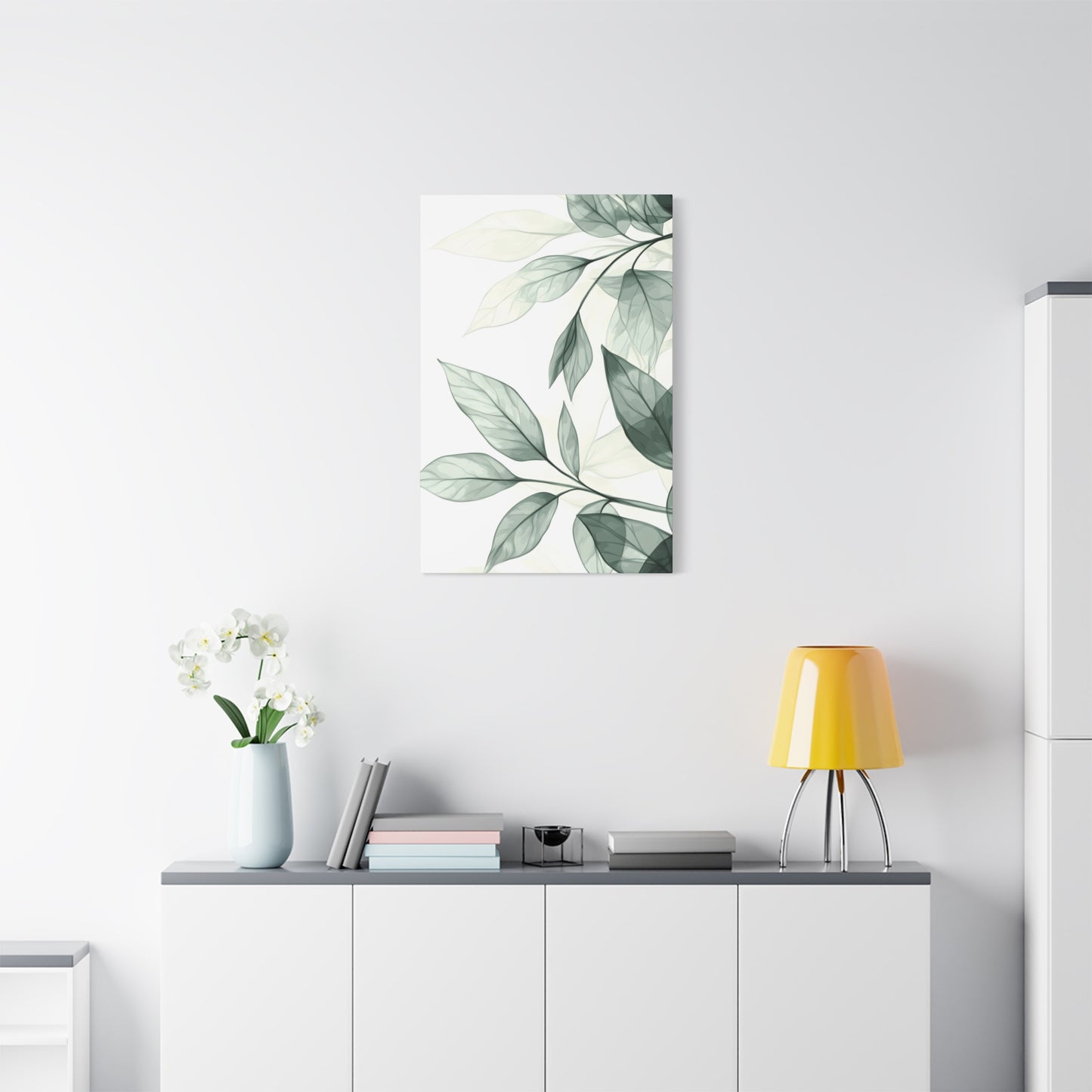 Botanical Leaf Canvas Print – Green Watercolor Stretched Wall Art