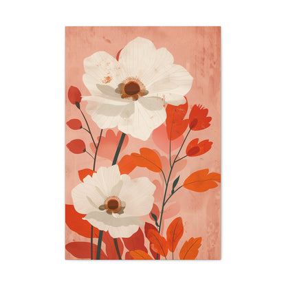 Bold Botanical Wall Art with White Flowers, Home Decor