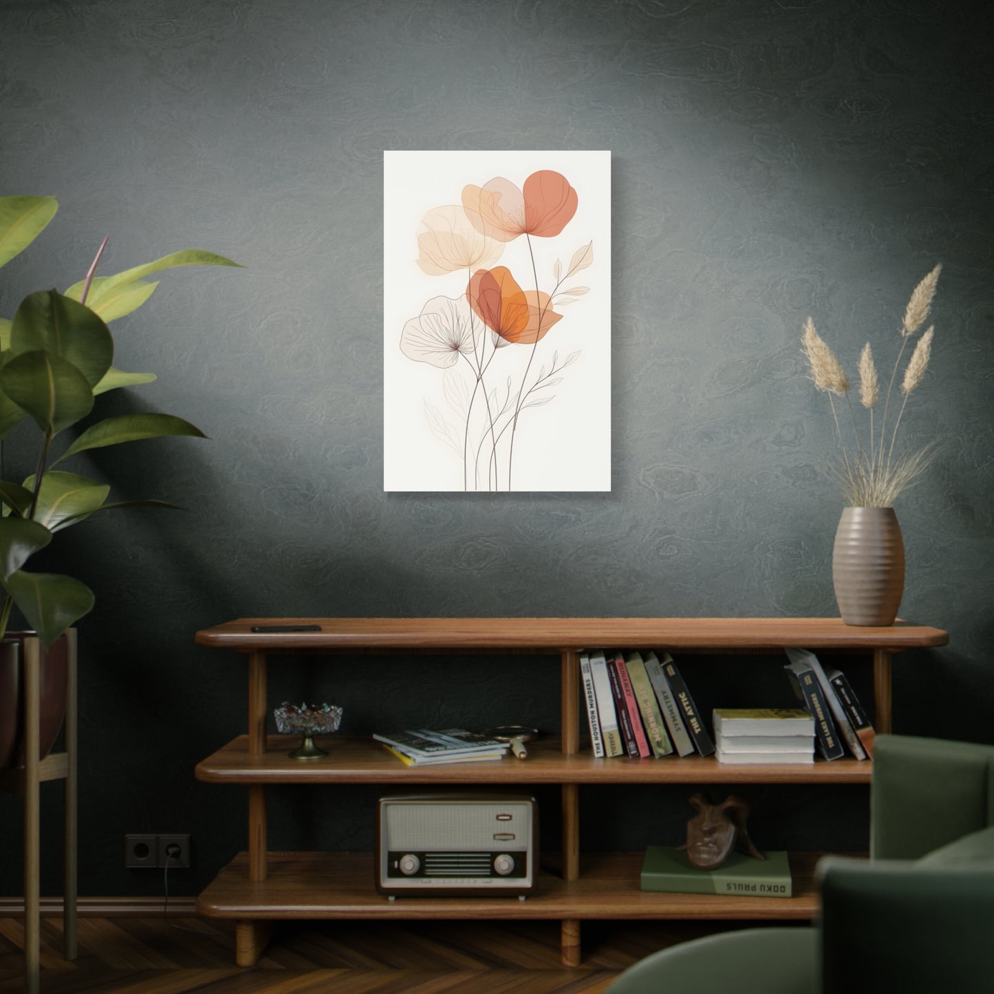 Botanical Bloom Matte Canvas Wall Art — Minimal Orange Floral Stretched Print