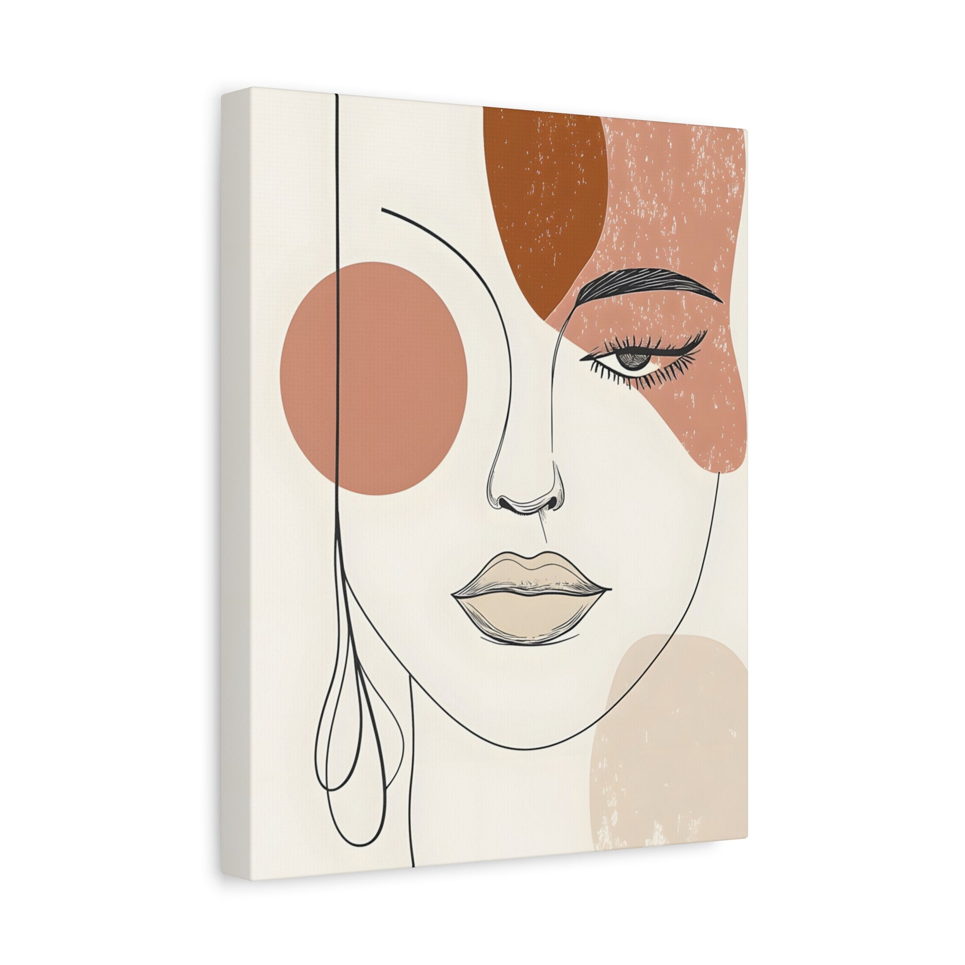 Abstract Woman Face Canvas Art – Minimal Line Portrait in Earth Tones
