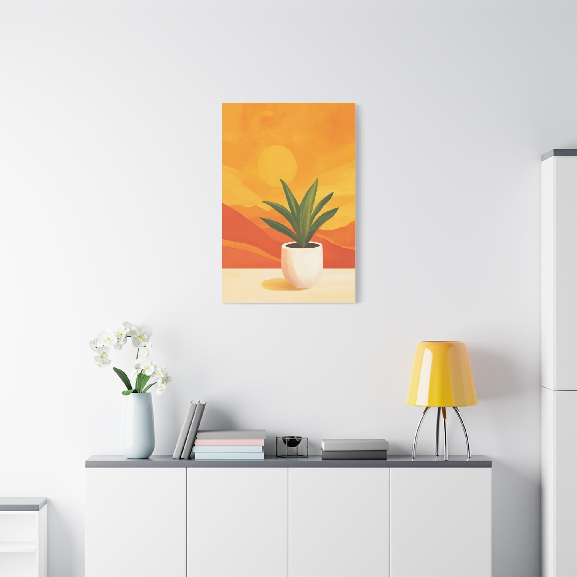 Minimalist Plant Poster in Warm Sunset Tones
