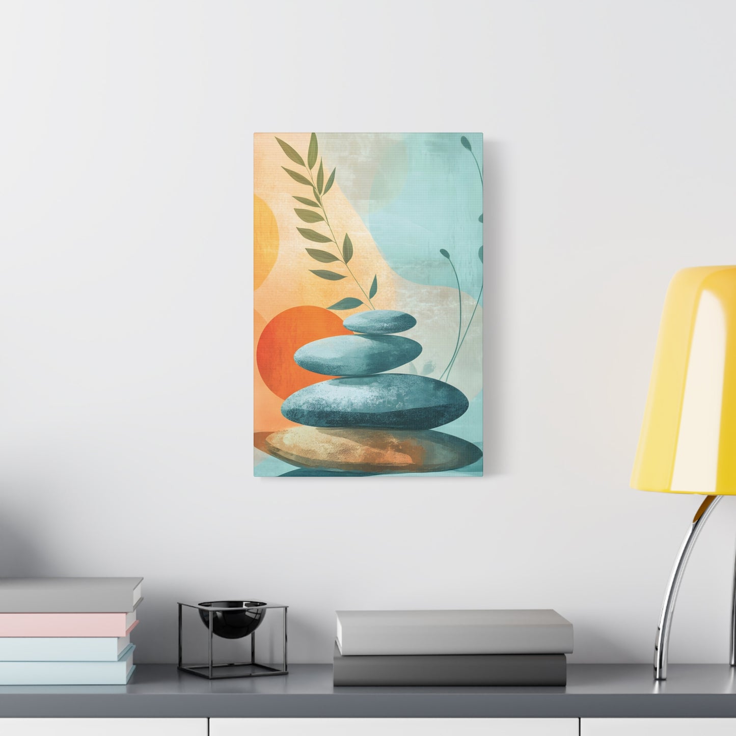 Zen Stack Abstract Canvas Wall Art — Tranquil Stones & Sun Matte Stretched Canvas
