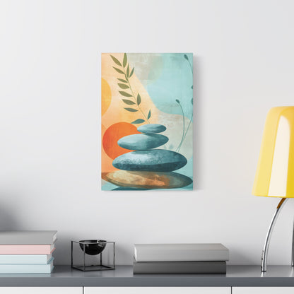 Zen Stack Abstract Canvas Wall Art — Tranquil Stones & Sun Matte Stretched Canvas