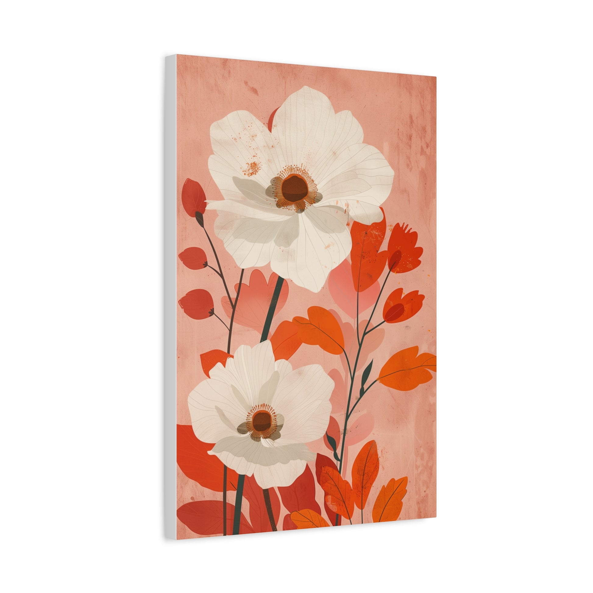 Bold Botanical Wall Art with White Flowers, Home Decor