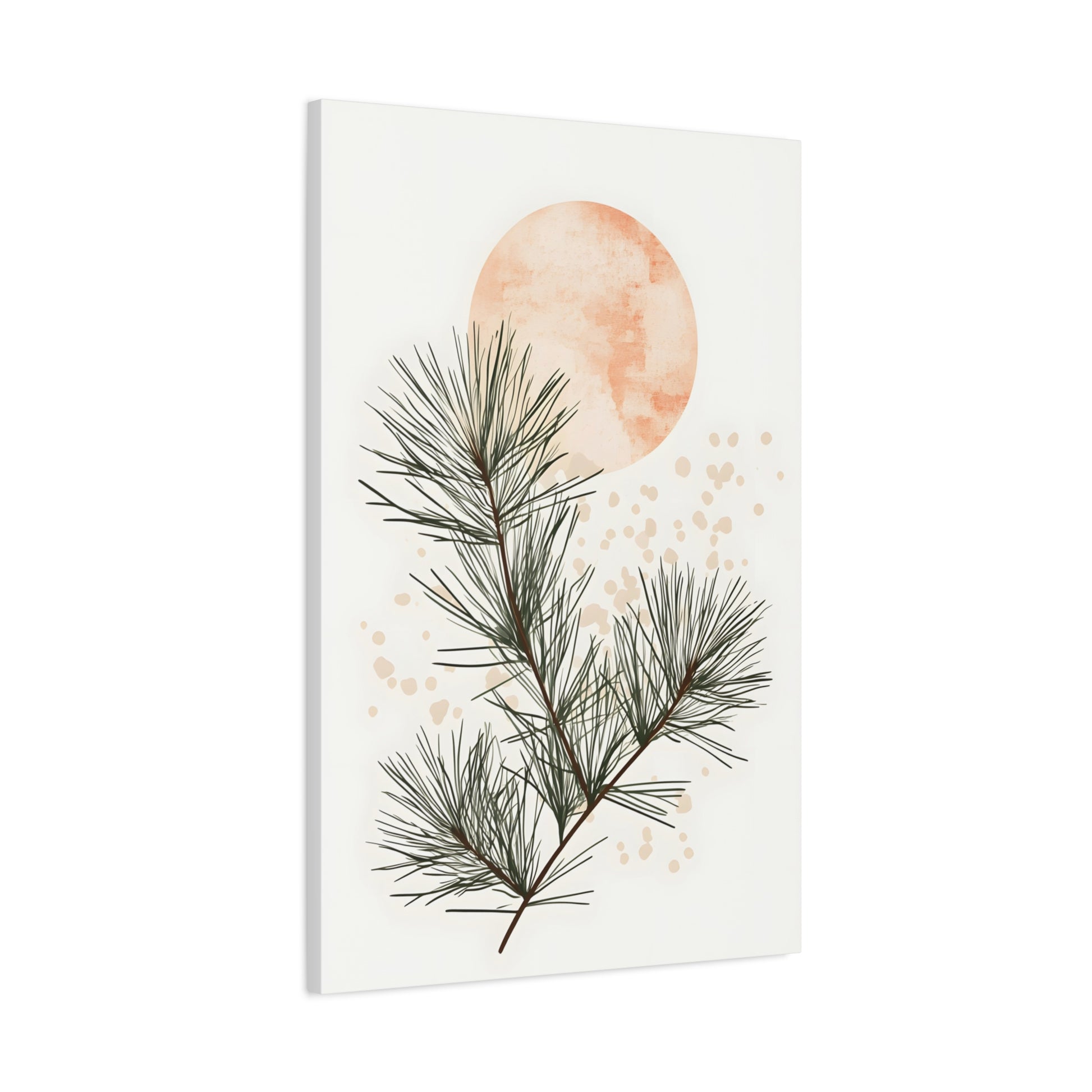 Botanical Pine Branch Canvas Print — Minimalist Pine Art with Warm Sun