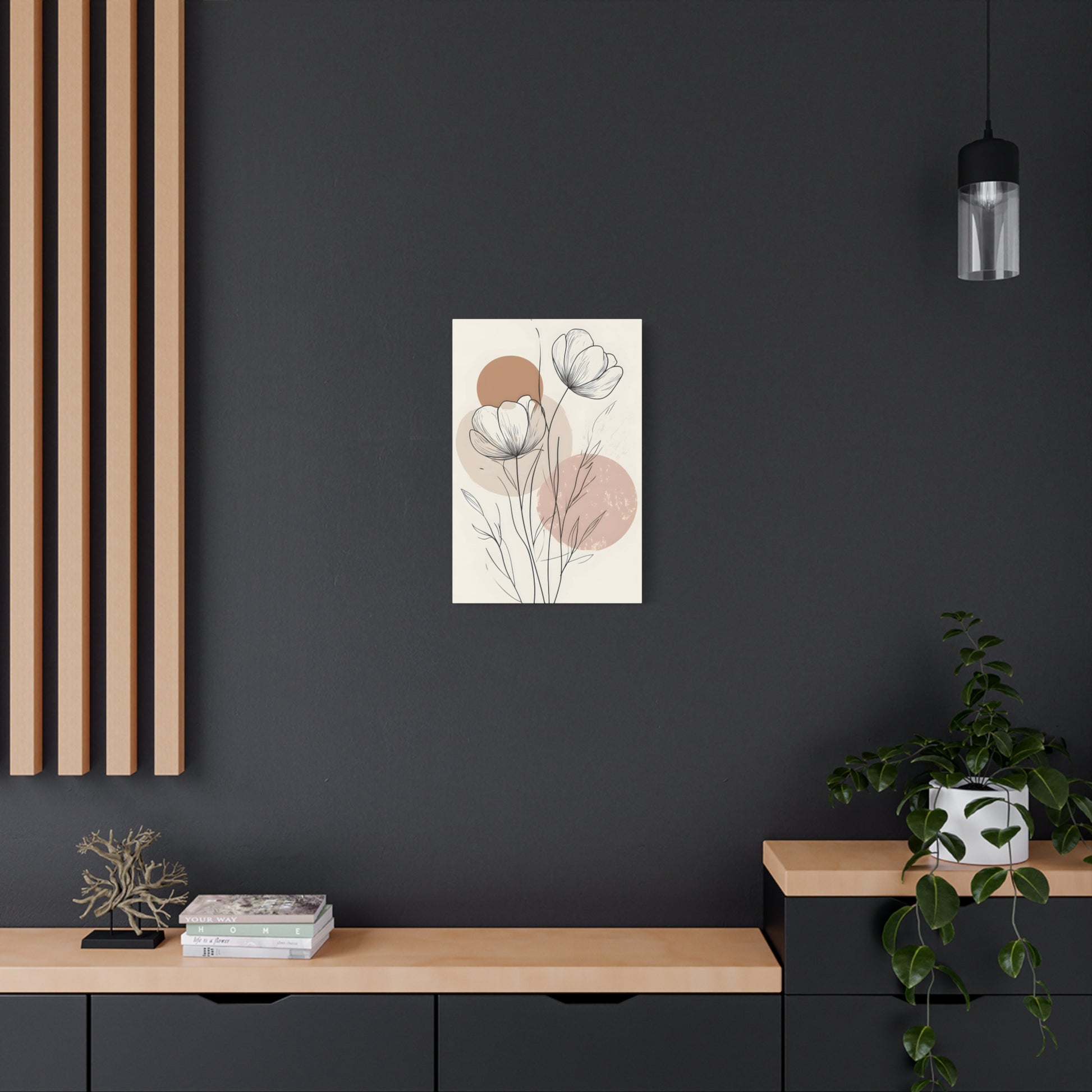 Neutral Floral Line Art Canvas Print — Minimal Poppy Wall Decor