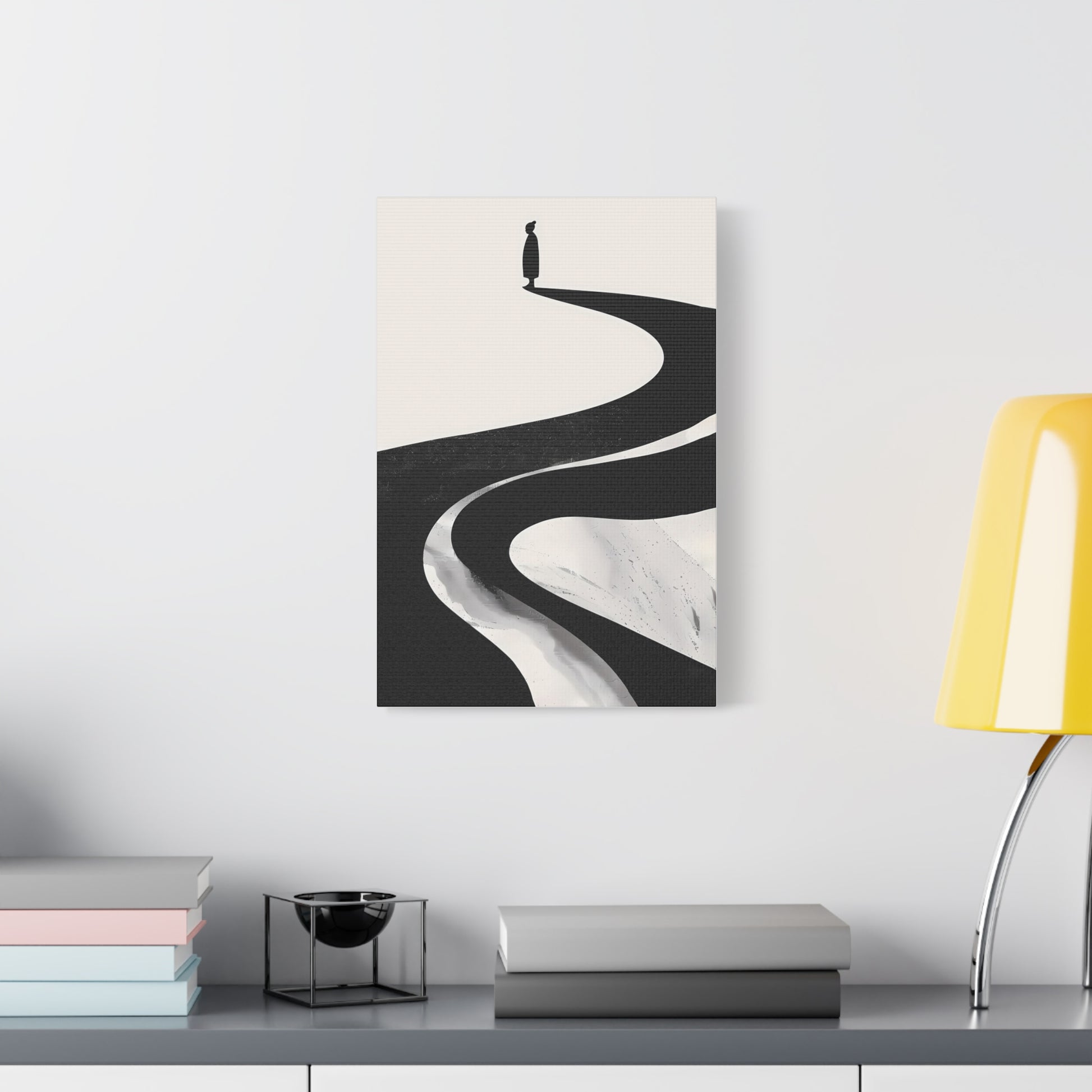 Minimalist Canvas Wall Art — Lone Figure on Winding Path Matte Stretched Canvas