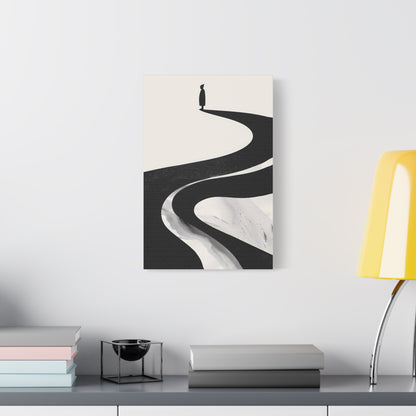 Minimalist Canvas Wall Art — Lone Figure on Winding Path Matte Stretched Canvas