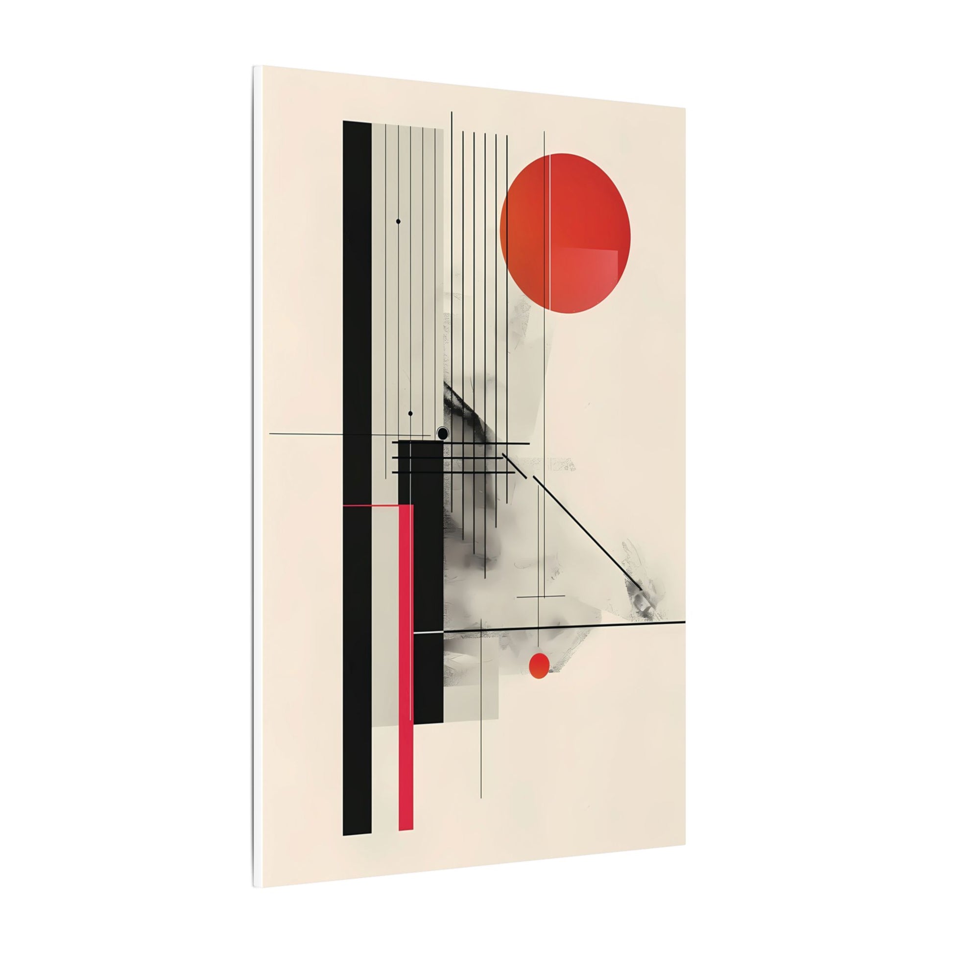 Bauhaus Inspired Canvas Print: Geometric Structure in Black and Sun Red