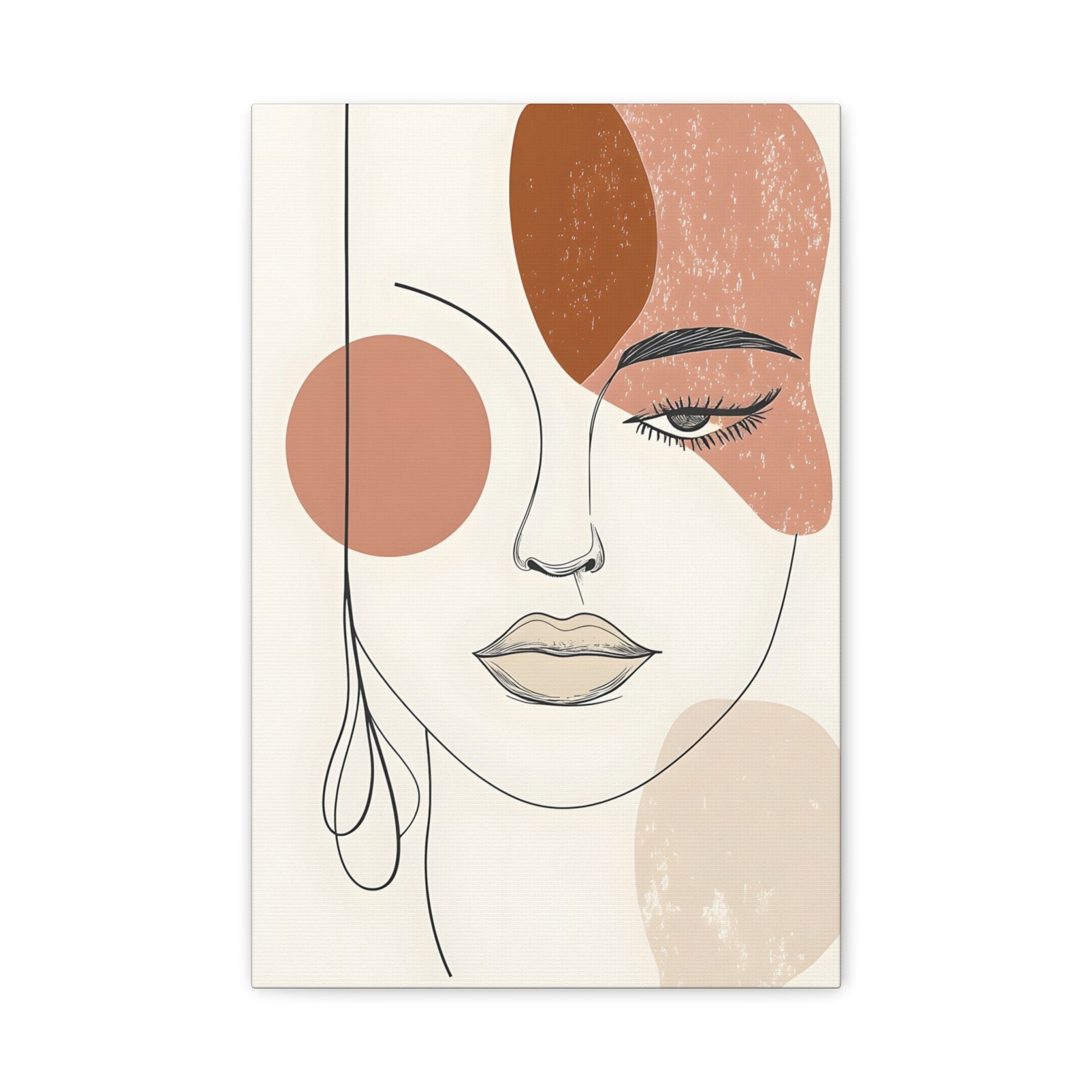 Abstract Woman Face Canvas Art – Minimal Line Portrait in Earth Tones