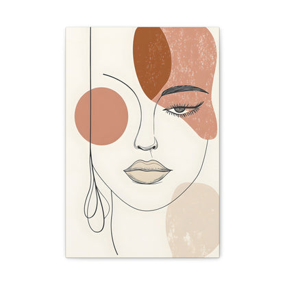 Abstract Woman Face Canvas Art – Minimal Line Portrait in Earth Tones