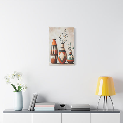 Geometric Vases Canvas Wall Art – Boho Tribal Matte Stretched Print