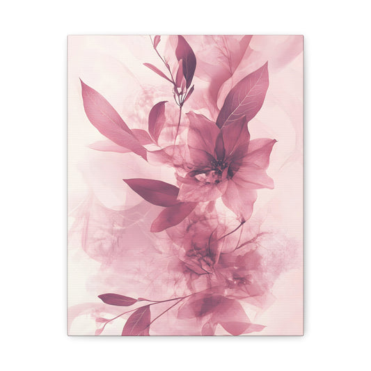 Blush Floral Canvas Wall Art — Pink Botanical Matte Stretched Canvas