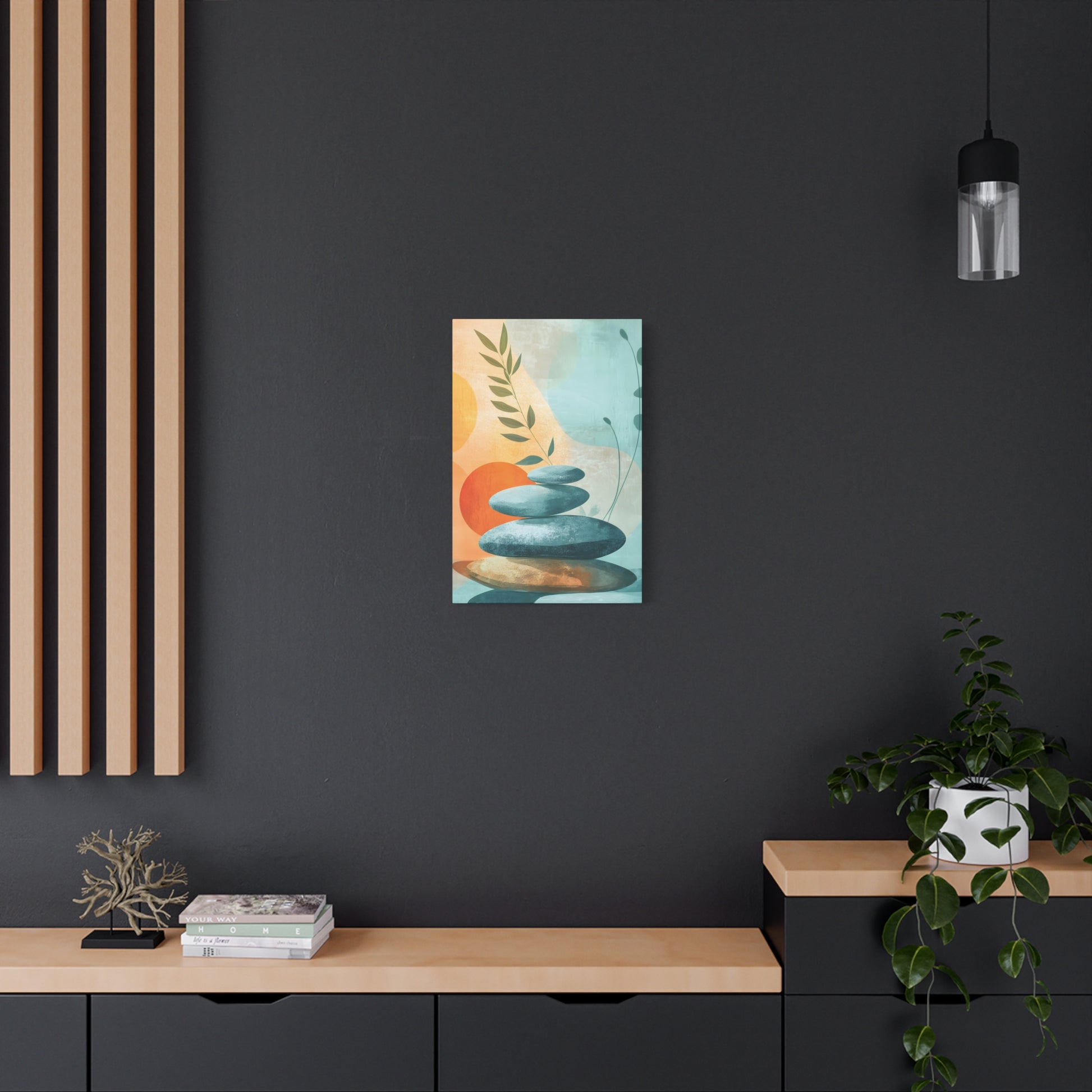 Zen Stack Abstract Canvas Wall Art — Tranquil Stones & Sun Matte Stretched Canvas