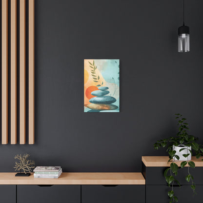 Zen Stack Abstract Canvas Wall Art — Tranquil Stones & Sun Matte Stretched Canvas