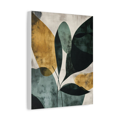 Modern Botanical Abstract Wall Art in Teal and Ochre
