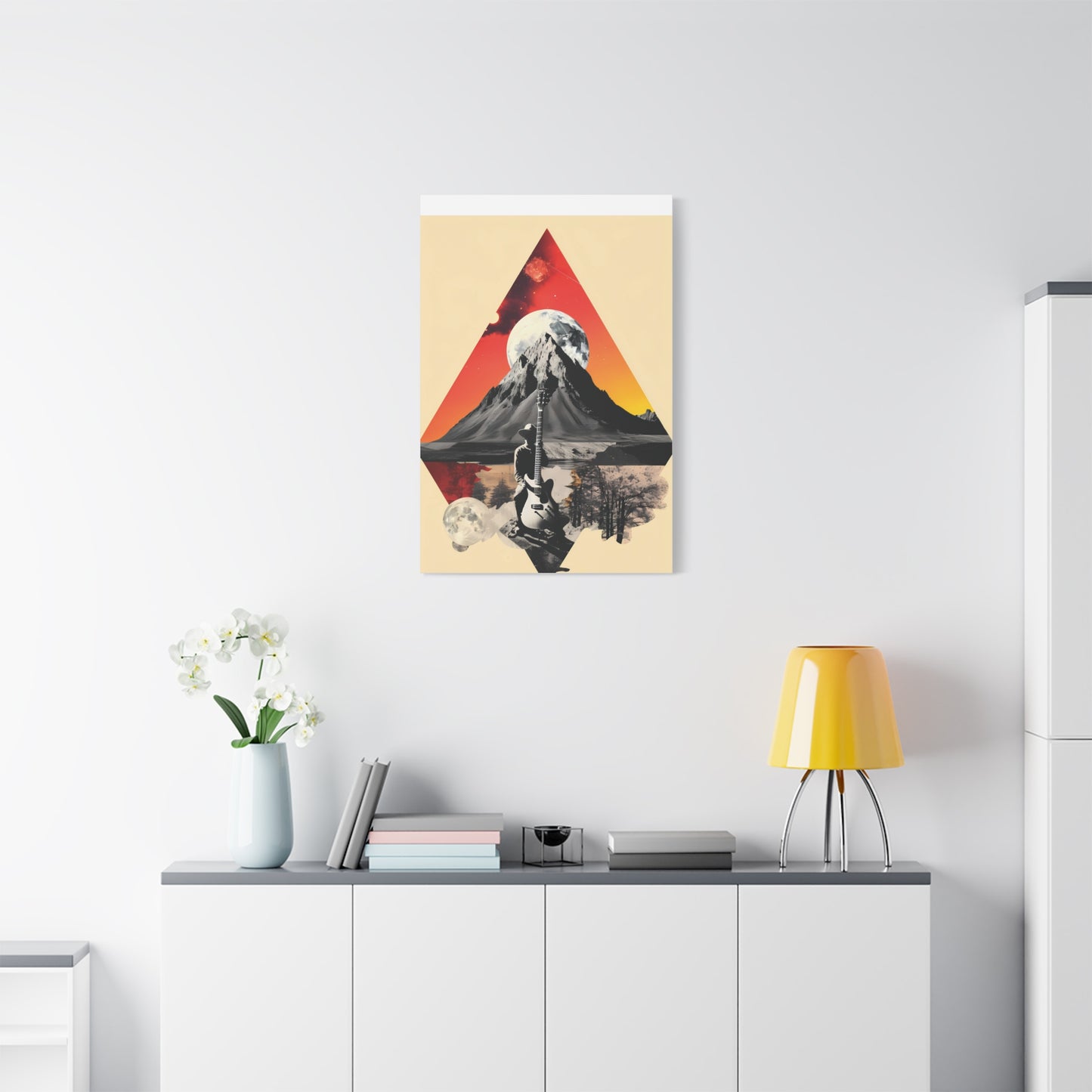 Mountain Guitar Art Canvas Print, Retro Wall Decor