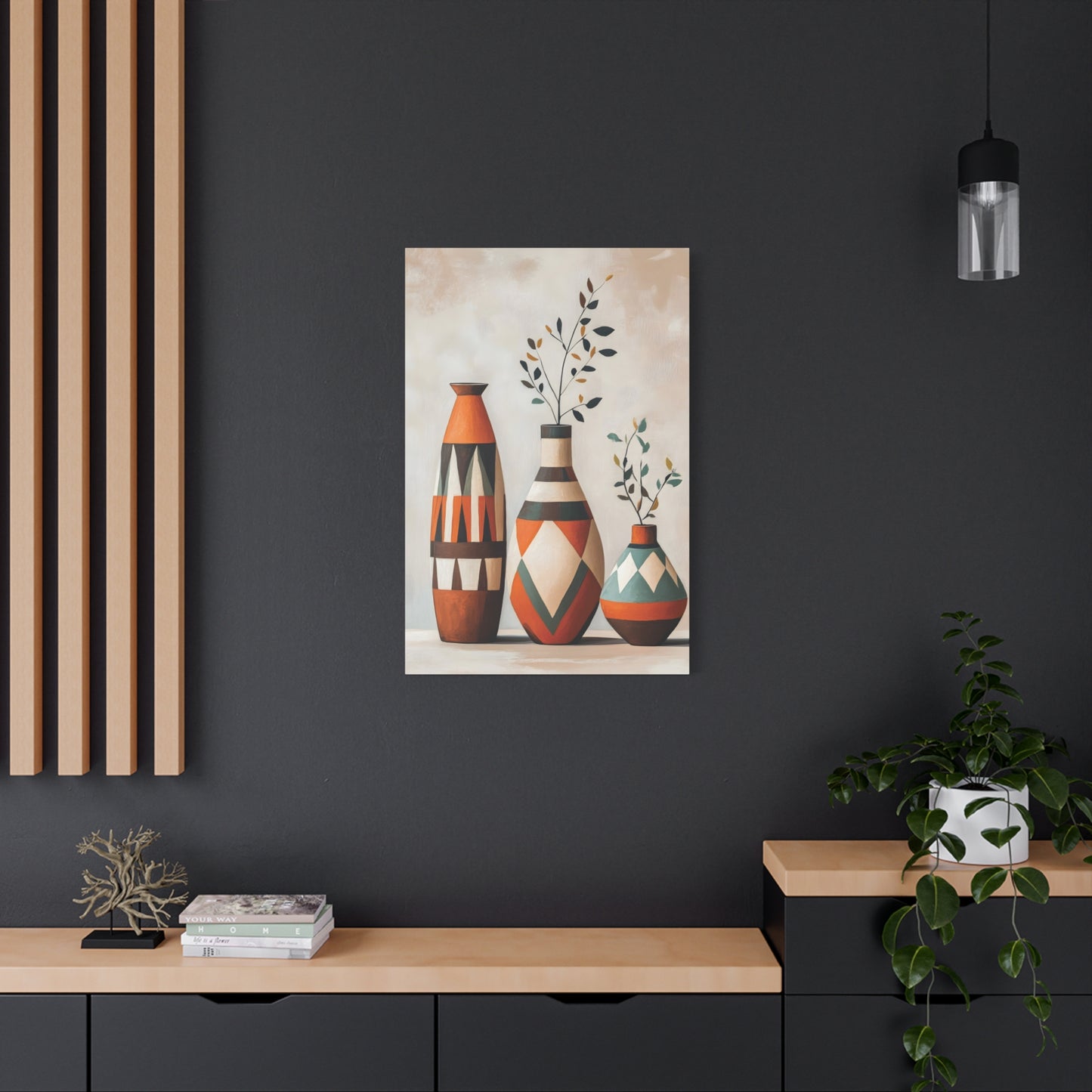 Geometric Vases Canvas Wall Art – Boho Tribal Matte Stretched Print