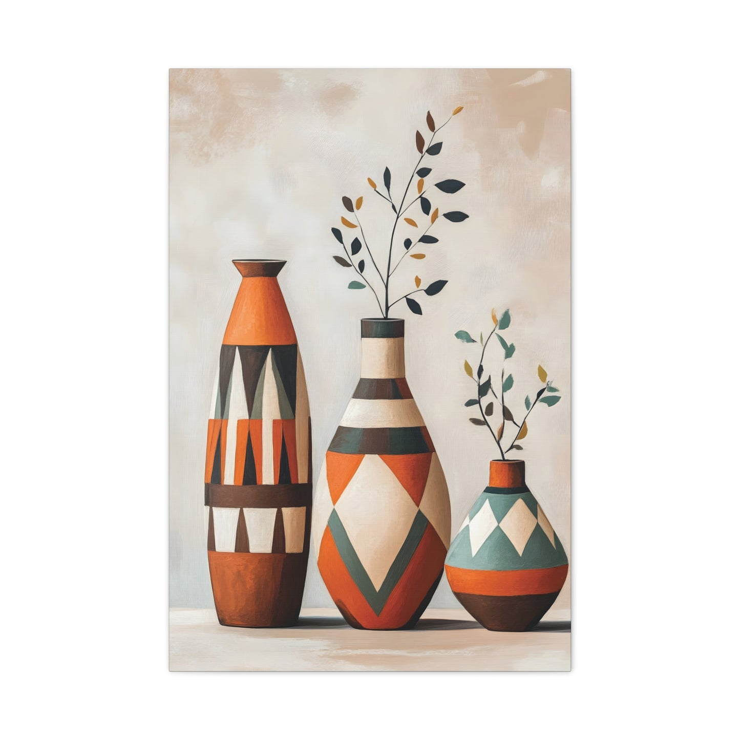 Geometric Vases Canvas Wall Art – Boho Tribal Matte Stretched Print
