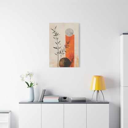 Abstract Botanical Canvas Print — Orange Geometric Sun & Moon Wall Art