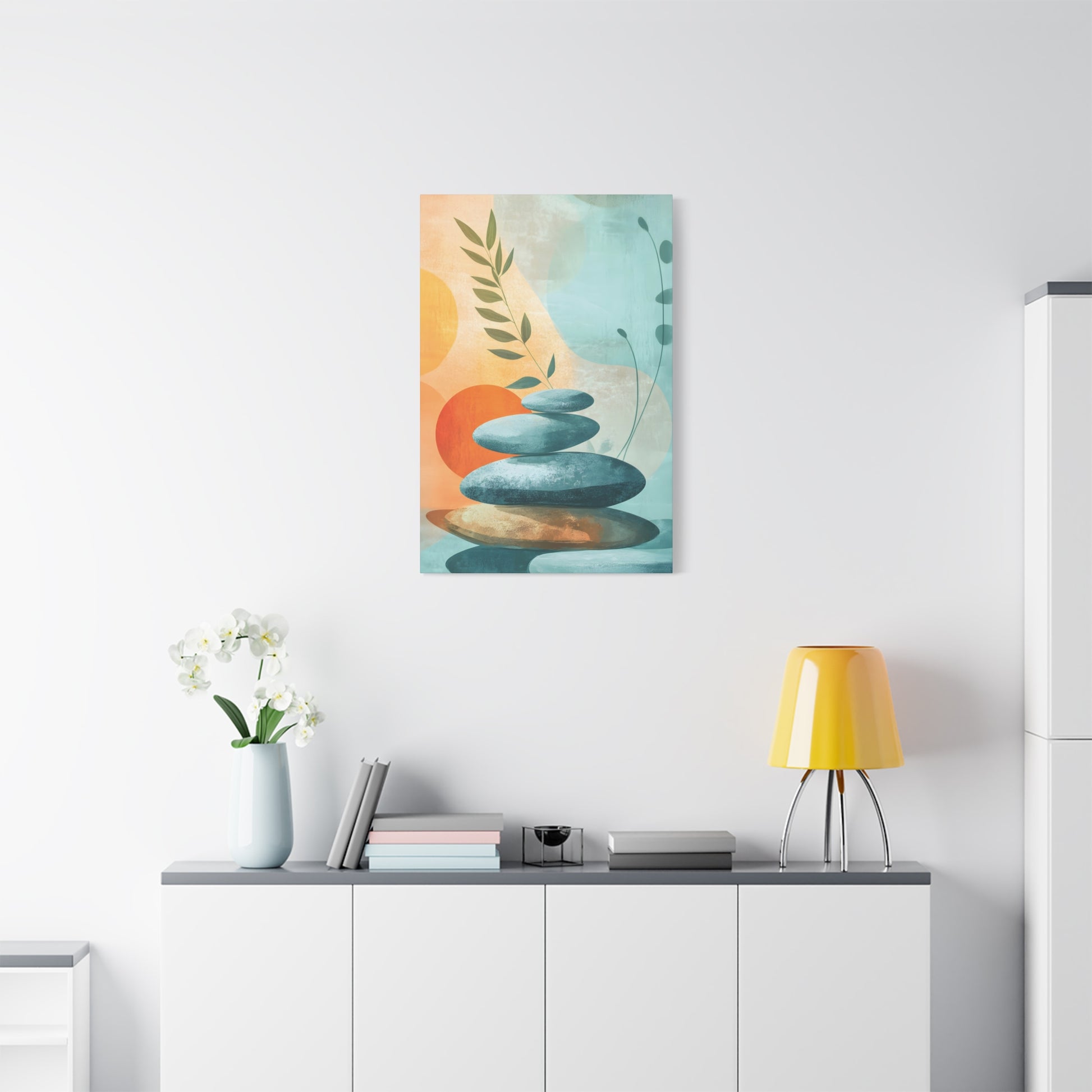 Zen Stack Abstract Canvas Wall Art — Tranquil Stones & Sun Matte Stretched Canvas