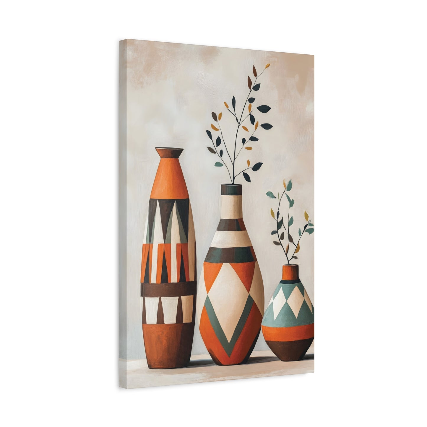 Geometric Vases Canvas Wall Art – Boho Tribal Matte Stretched Print