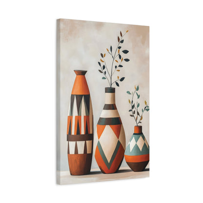 Geometric Vases Canvas Wall Art – Boho Tribal Matte Stretched Print