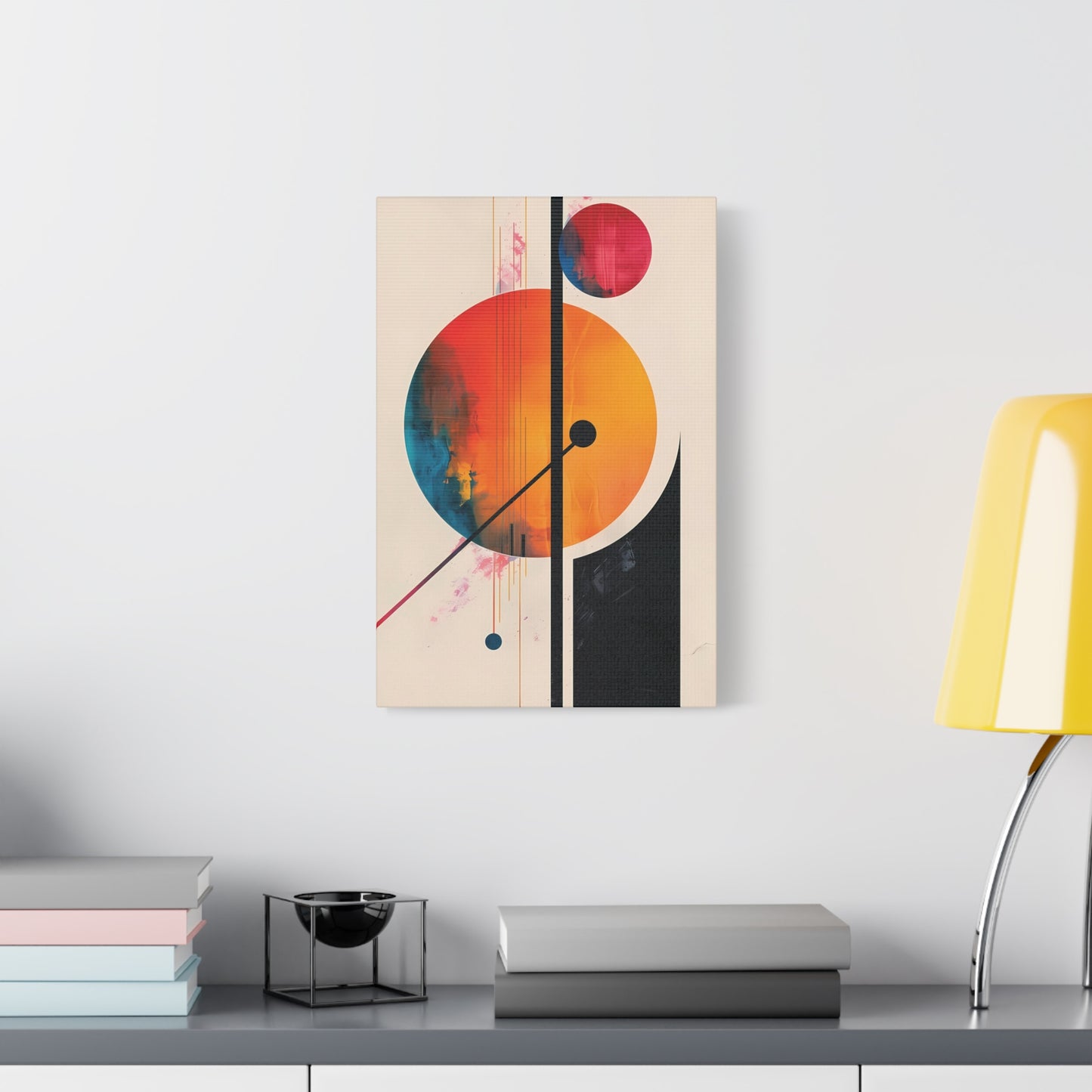 Abstract Geometric Canvas Art — Colorful Retro Sun & Planets Matte Stretched Canvas