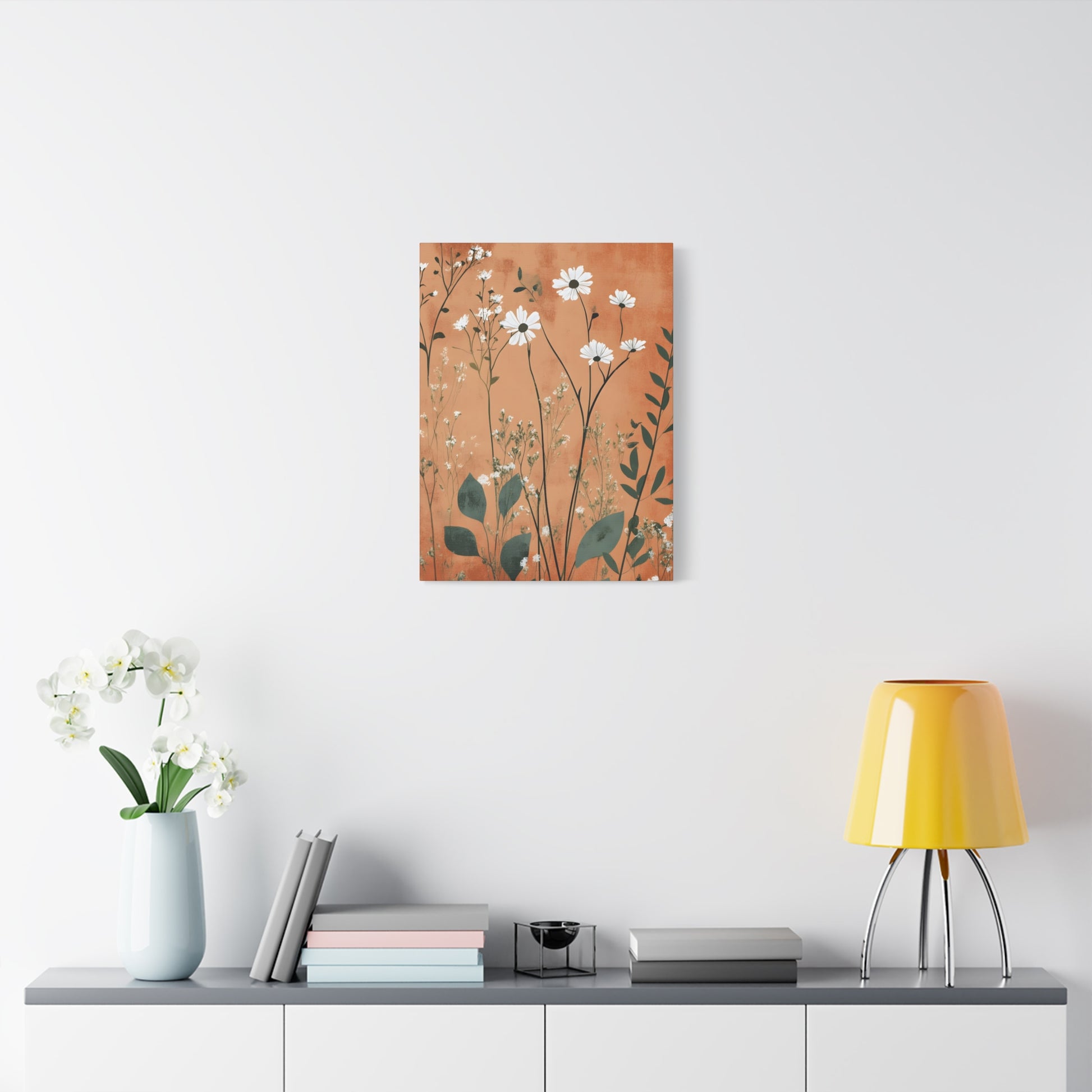 Daisy Meadow Matte Canvas Wall Art — Orange Botanical Stretched Canvas