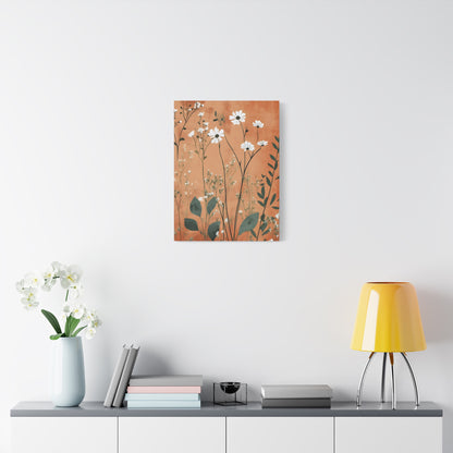 Daisy Meadow Matte Canvas Wall Art — Orange Botanical Stretched Canvas