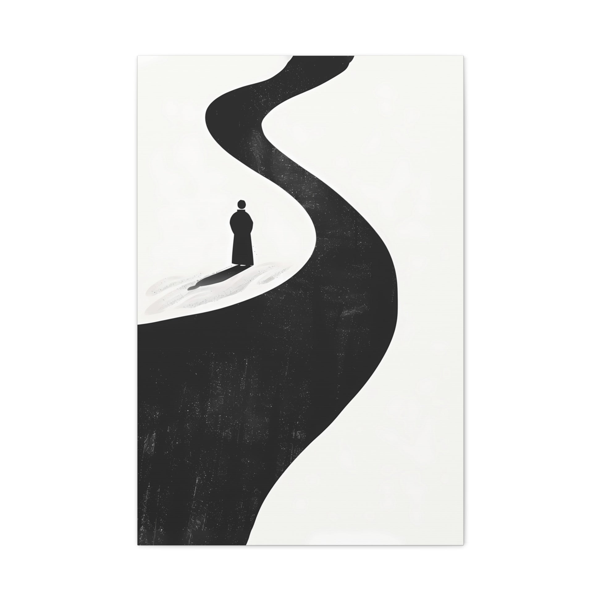 Minimalist Black & White Canvas Art — Solitary Figure on Winding Path