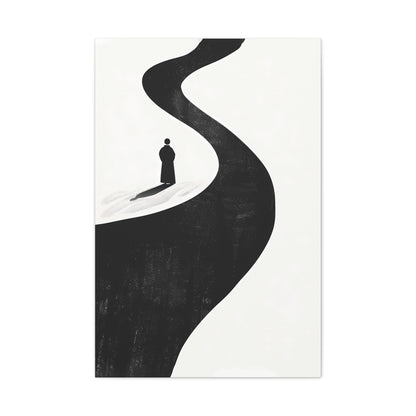 Minimalist Black & White Canvas Art — Solitary Figure on Winding Path