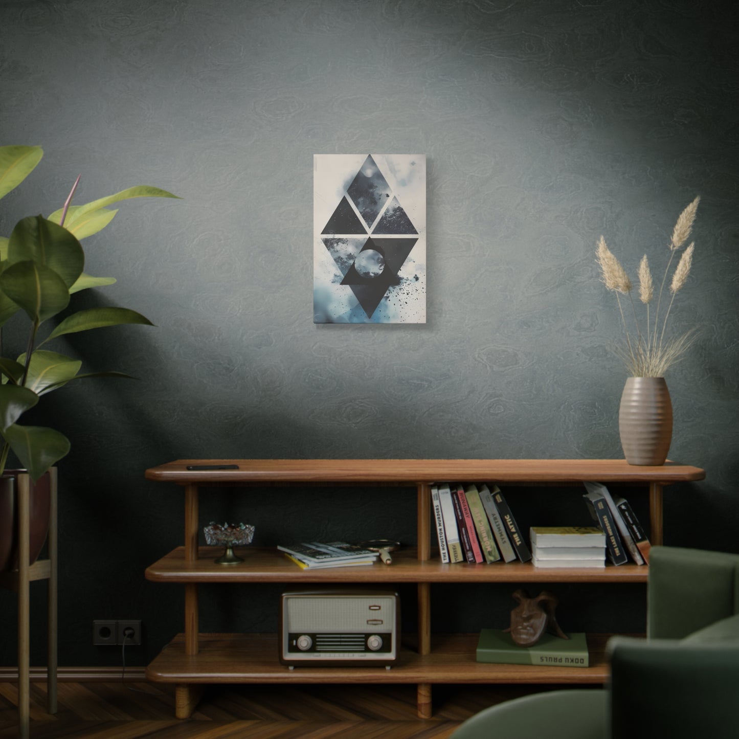 Geometric Galaxy Canvas Wall Art — Abstract Triangle Moon Print