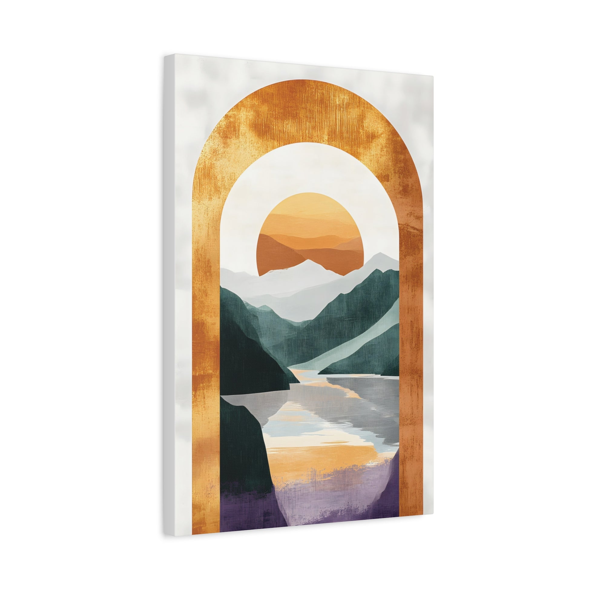 Sunset Arch Landscape Canvas Print — Abstract Mountain Lake Wall Art