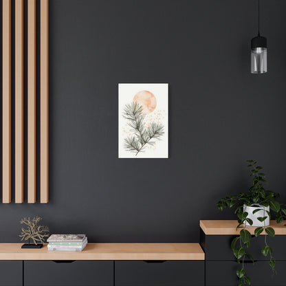 Botanical Pine Branch Canvas Print — Minimalist Pine Art with Warm Sun